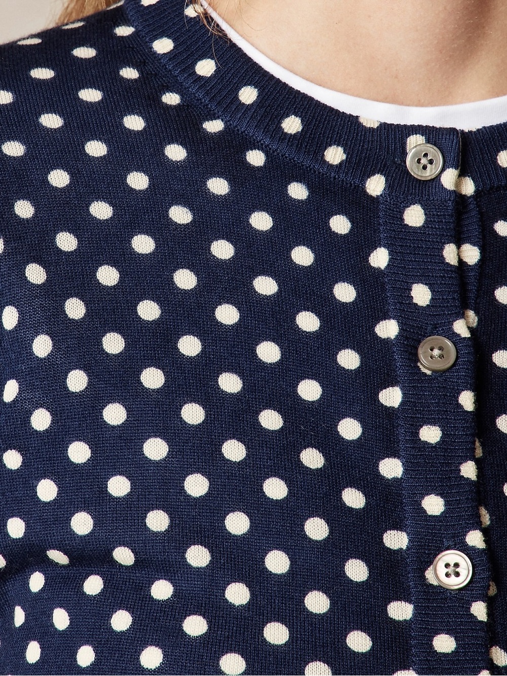 J. Crew Women’s Carolyn Cardigan Navy White Polka-Dot 100% Merino Wool sz Med - Picture 3 of 14